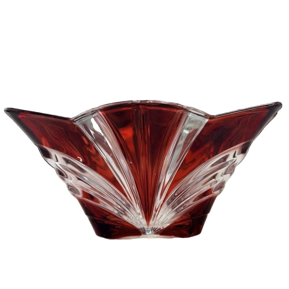Fifth Avenue Ruby Red Crystal Large Serving Bowl SOGA Japan Cut to Clear Square